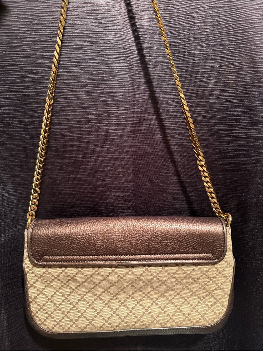 Gucci Brown & Beige Monogram Flap Clutch with Gold Logo - Picture 5 of 6